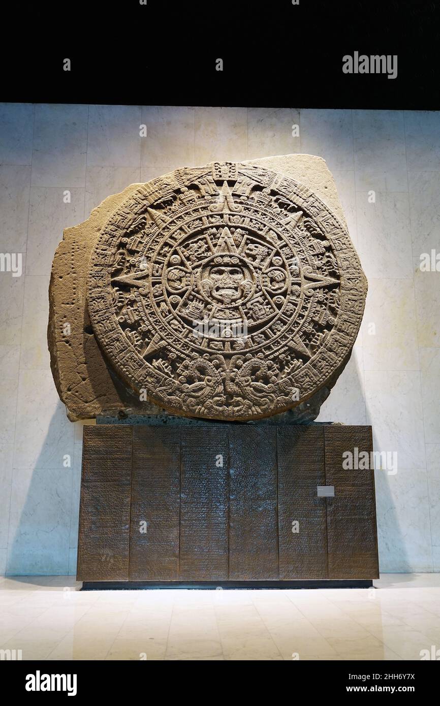 Pierre de soleil aztèque, Piedra del sol, Musée national d'anthropologie, Museo Nacional de Antropología, Mexico, Ciudad de México, Mexique, Amérique du Nord Banque D'Images