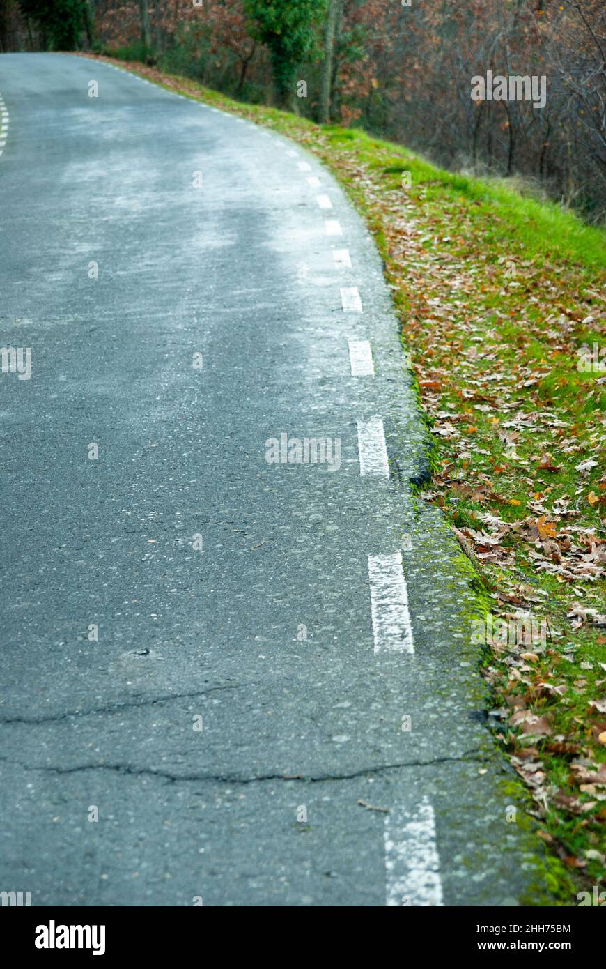 Fossé de route de montagne avec un pavé inégal en automne Banque D'Images