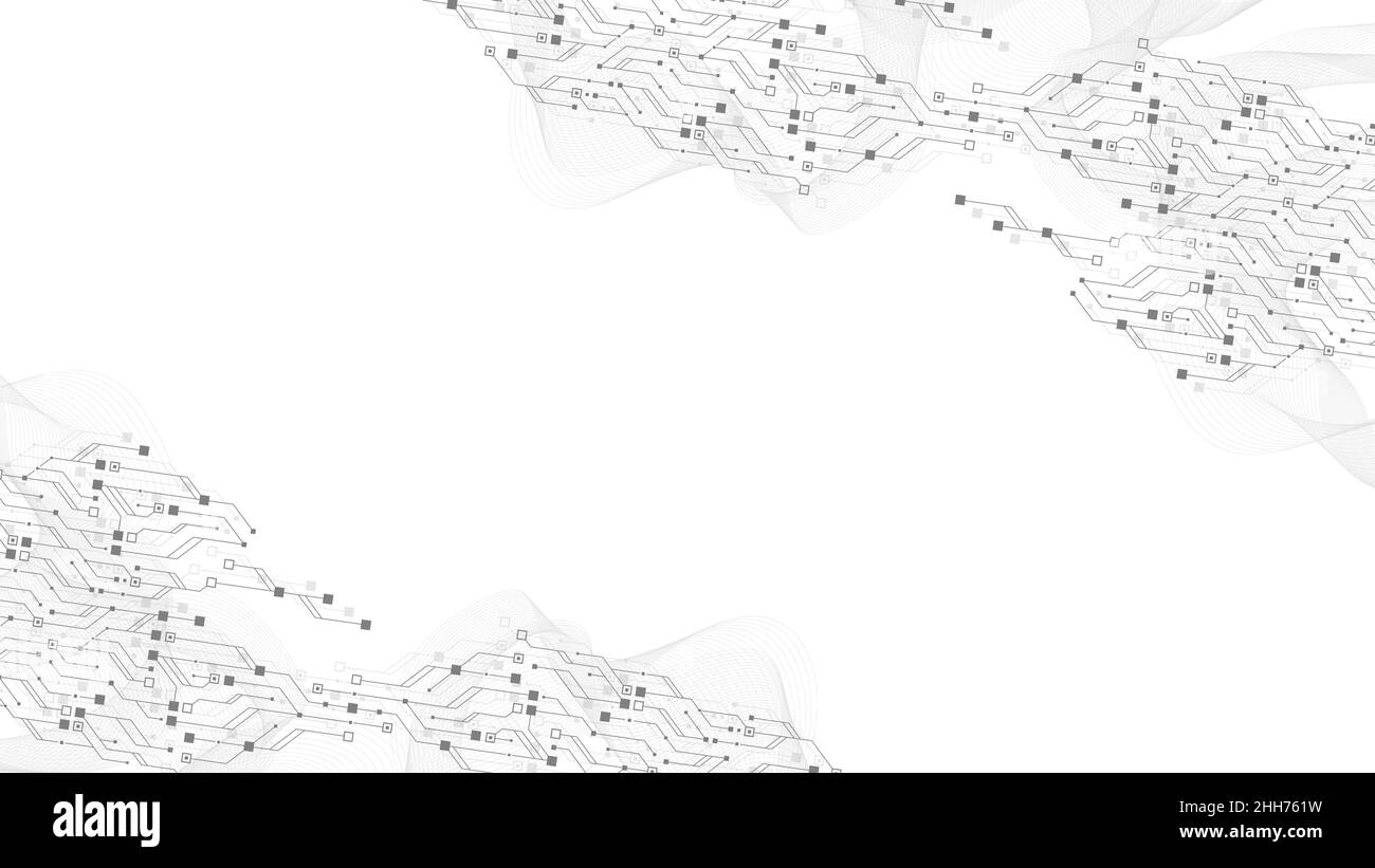 Résumé de la technologie de circuit imprimé texture background. La haute technologie futuristic circuit board banner papier peint. Les données numériques. Électronique Génie Banque D'Images