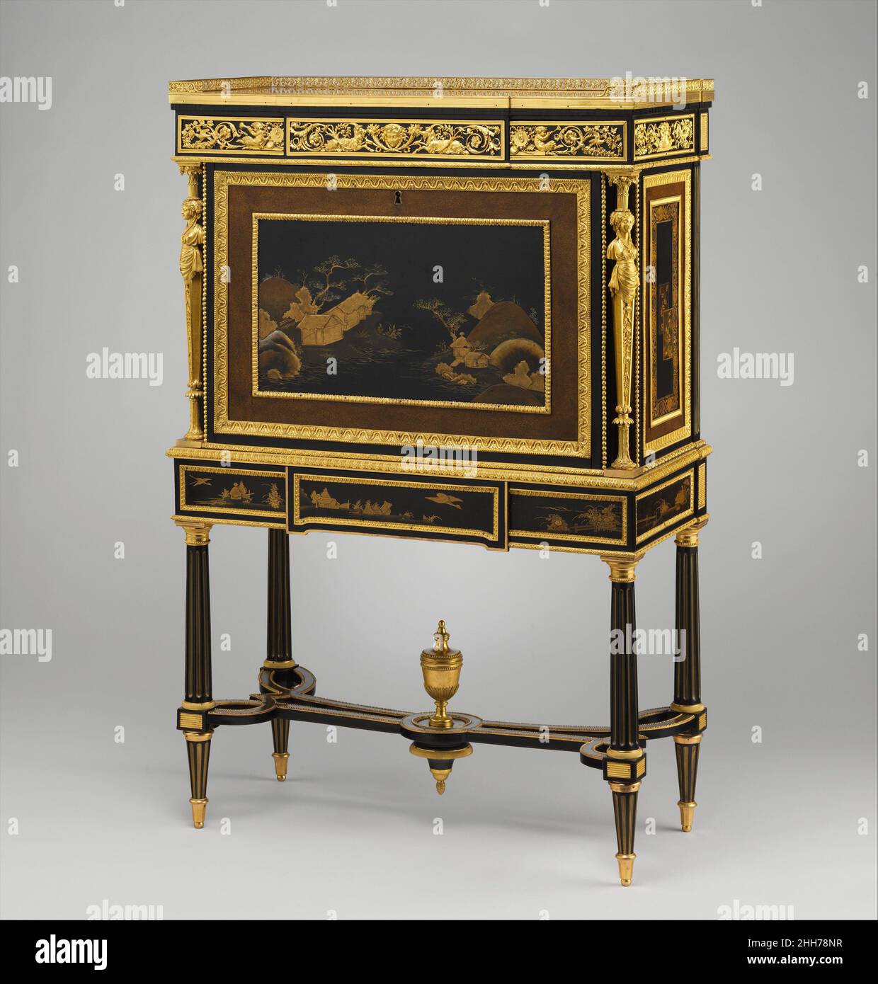 Secrétaire sur pied (secrètaire à abattant ou sectaire en cabinet) (une de paire) (partie d'un ensemble) ca.1790 Adam Weisweiler Français le 7 octobre 1790, de nombreuses royales et aristocrates européens se sont réunis à Francfort pour assister au couronnement de Léopold II comme empereur romain.Ferdinand IV (1751-1825), roi de Naples, était parmi ceux qui étaient présents pour cet événement solennel.Marié à la sœur du nouvel empereur, Maria Carolina, Ferdinand était le beau-frère de Léopold et de Marie-Antoinette.En cette période d'instabilité sociale et politique provoquée par la Révolution française, la ma parisienne Banque D'Images