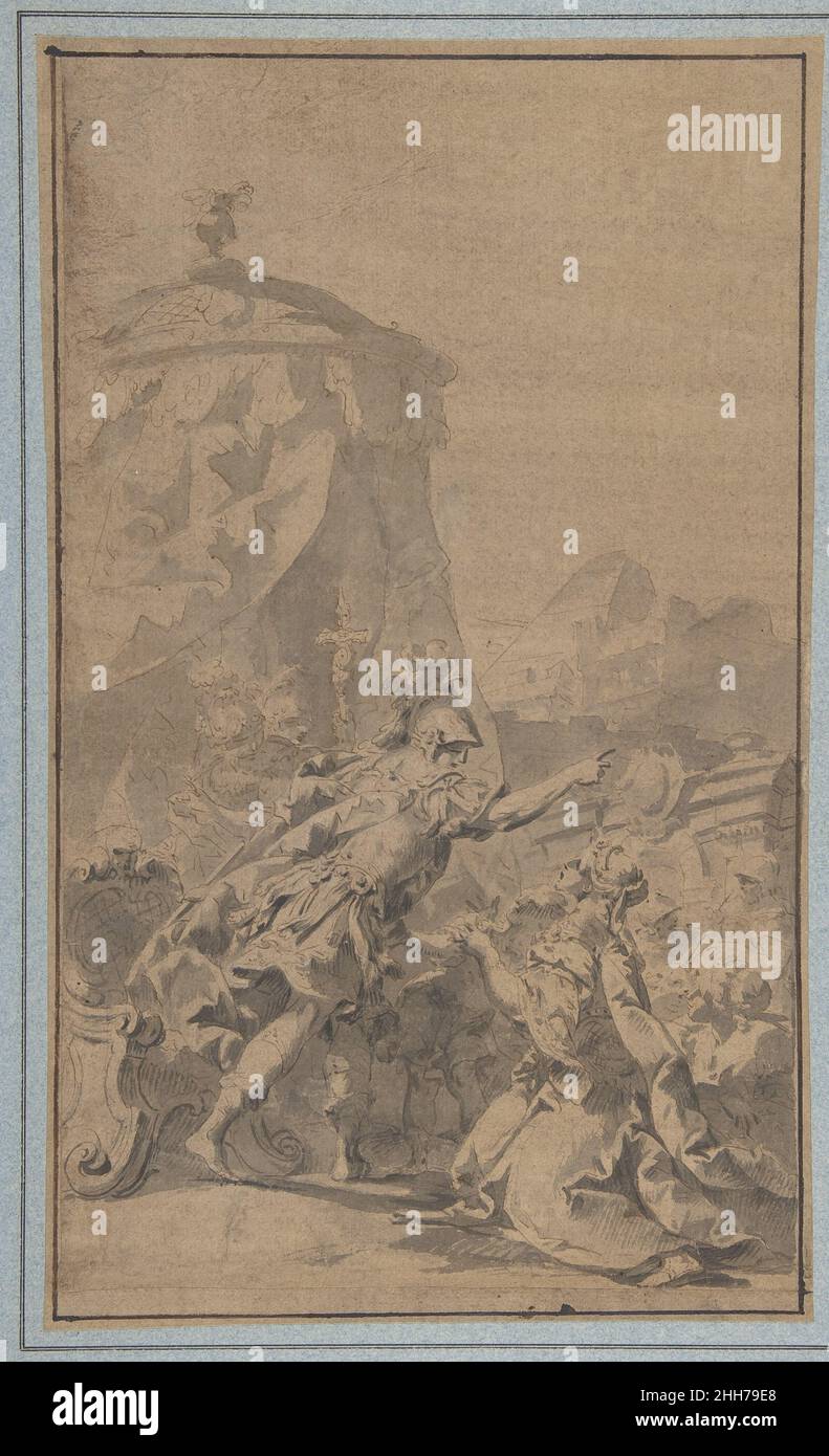 L'adieu de Hector à Andromache et Astyanax 1676–1741/46 Sebastiano Galeotti Italien.L'adieu de Hector à Andromache et Astyanax.Sebastiano Galeotti (italien, Florence 1676–1741/46 Mondovì).1676–1741/46.Stylo et encre brune, pinceau et lavage gris, surligné en blanc, sur papier lavé brun.Mises en plan Banque D'Images