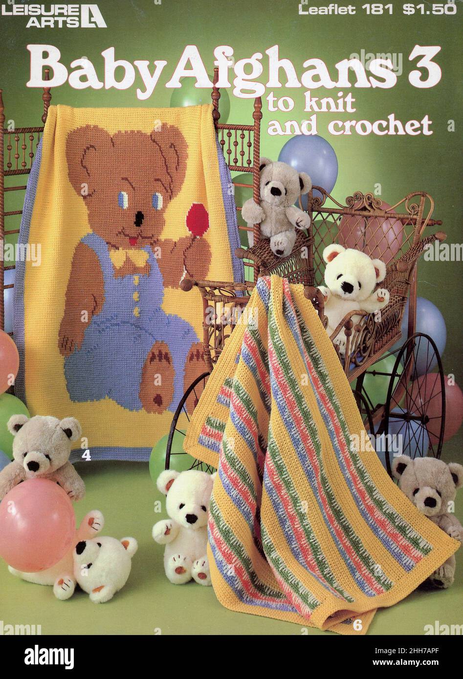 Notice d'instruction vintage pour tricoter et crochet bébé afghans, 1980s Banque D'Images