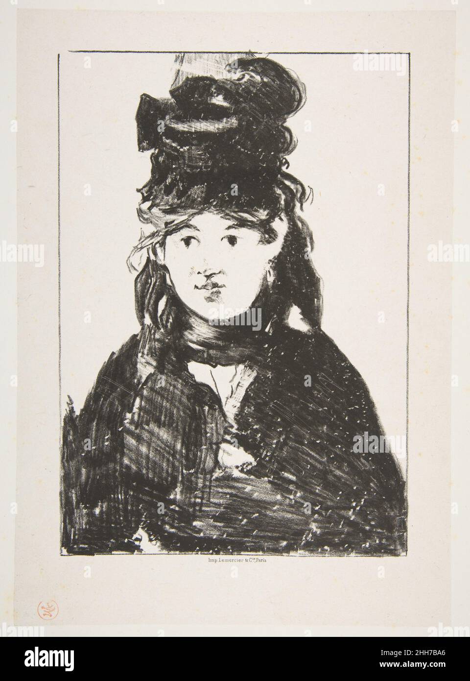 Berthe Morisot (en noir) 1872–74 Edouard Manet Français.Berthe Morisot (en noir).Edouard Manet (Français, Paris 1832–1883 Paris).1872–74.Lithographie sur le collage de chine, deuxième état de deux.Portrait de Berthe Morisot (français, Bourges 1841–1895 Paris).Imprime Banque D'Images