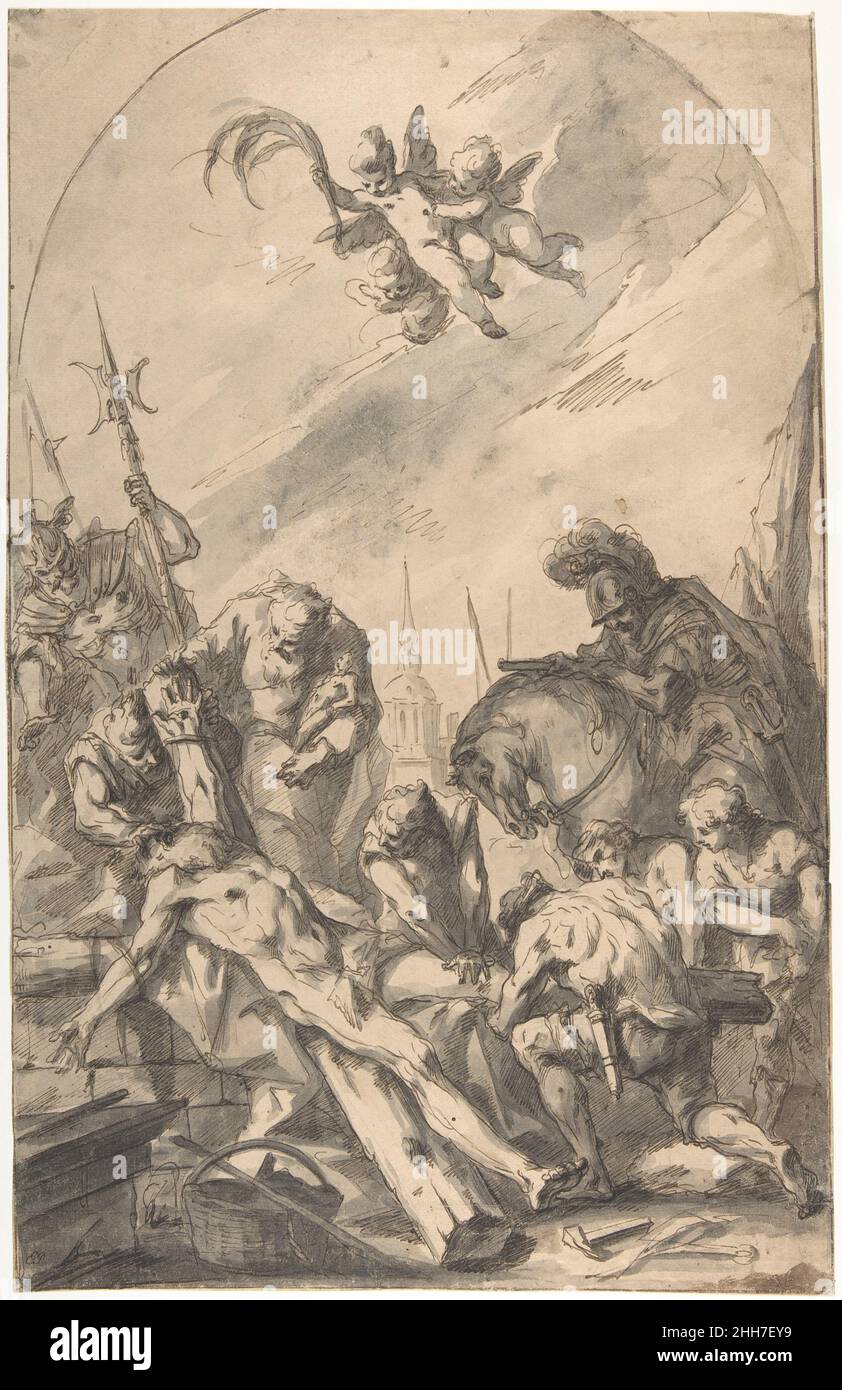 Le martyre de Saint Andrew (recto); le dos d'une femme portant une longue robe avec une robe de Ruff (verso) 1689–1767 Gaspare Diziani Italien.Le martyre de Saint Andrew (recto); le dos d'une femme portant une robe longue avec une robe de Ruff (verso) 338606 Banque D'Images