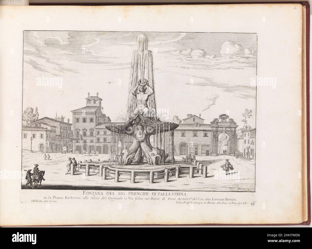 Fontana del SIG.Prencipe di Pallestrina (...).De 'la Fontane di Roma nelle Piazzze e Luoghi Publici (...)'.1691 ou après Giovanni Battista Falda Italian vue de la fontaine du Triton sur la Piazza Barberini à Rome conçue par Bernini et érigée en 1642/3.La fontaine contient est composée de dauphins, le manteau Barberini des bras et Triton soufflant de l'eau à travers une corne, en forme de coquille.Fontana del SIG.Prencipe di Pallestrina (...).De 'la Fontane di Roma nelle Piazzze e Luoghi Publici (...)'.414693 Banque D'Images