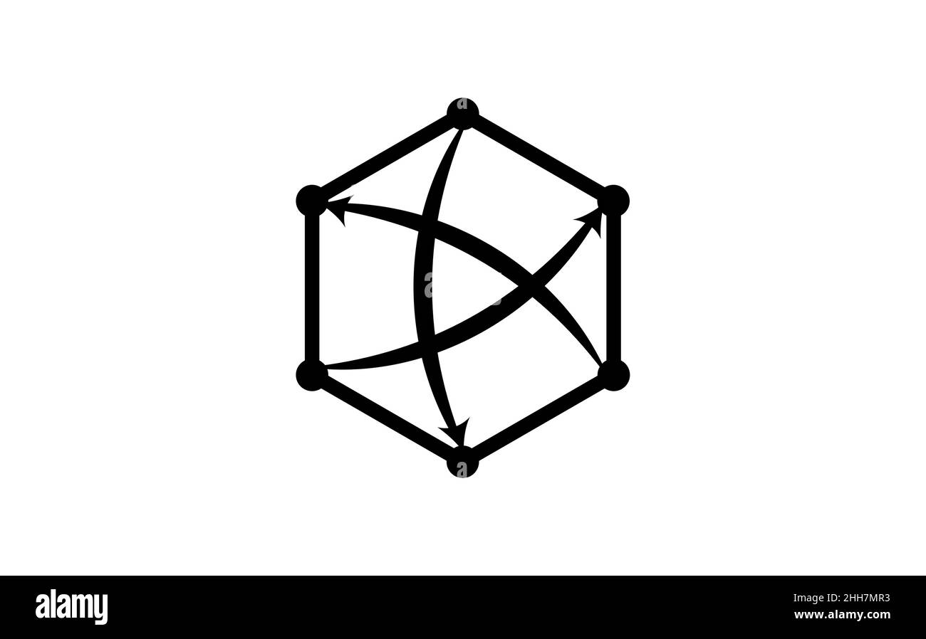 Modèle de logo Blockchain.Conception technologique.Crypto-monnaie, icône de chaîne de sphères reliées par des flèches dynamiques.Illustration vectorielle isolée Illustration de Vecteur