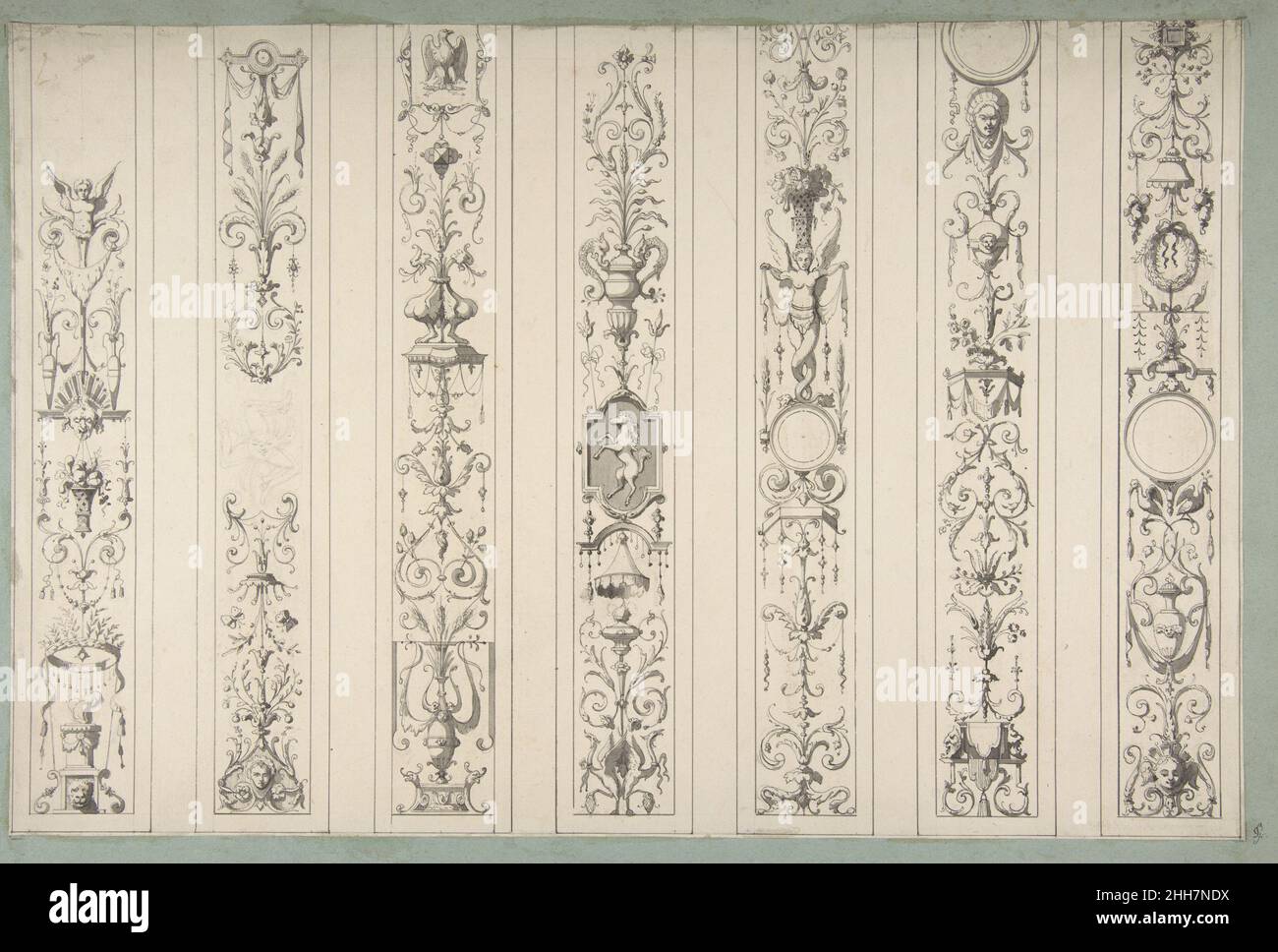 Conception pour sept panneaux verticaux de décoration arabesque, Farnsborough, Angleterre 1880–86 Jules-Edmond-Charles Lachaise French.Design pour sept panneaux verticaux de décoration arabesque, Farnsborough, Angleterre 349402 Banque D'Images