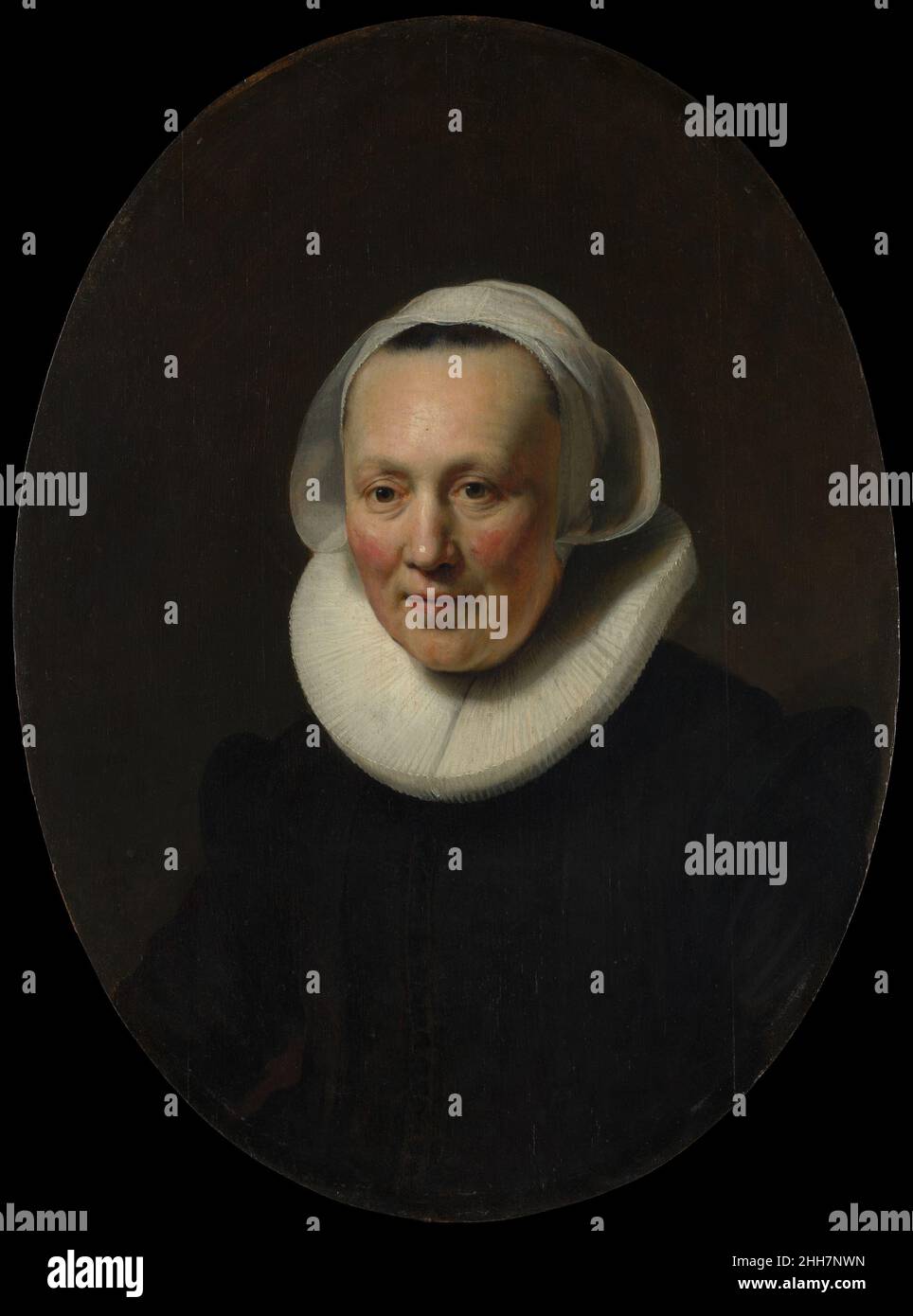 Portrait d’une femme 1633 Rembrandt (Rembrandt van Rijn) Néerlandais l’identité du gardien est inconnue, comme dans de nombreux portraits de Rembrandt des 1630s.Au cours de cette décennie à Amsterdam, le peintre a été pressé avec de nombreuses commissions de portrait, qu'il a géré avec l'utilisation occasionnelle d'assistants et de différents degrés de qualité dans son propre travail.Certains critiques détectent la main d'un collaborateur dans cette peinture, mais la forte modélisation du visage, le dessin délicat de la casquette, et l'immédiateté de l'expression sont typiques de Rembrandt lui-même.Écoutez des experts illuminer l'histoire de cette œuvre Écoutez jouer ou Peus Banque D'Images