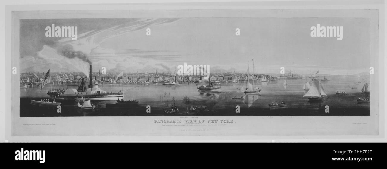 Vue panoramique de New York prise de la rivière du Nord 1840 dessiné et gravé par Robert Havell Jr. Américain, né Angleterre ce magnifique aquatint a été exécuté vers 1840, mais a été réédité en 1844 comme un compagnon de "vue panoramique de New York prise de la rivière est."Lorsqu'il est arrivé en Amérique en 1839, Robert Havell a déjà été célébré pour les gravures qu'il a produites avec son père pour le célèbre 'Birds of America' de John James Audubon.Vivant à New York, Havell a continué à produire des tirages de haute qualité comme ces vues, et s'est également établi comme un peintre paysagiste travaillant dans le TH Banque D'Images