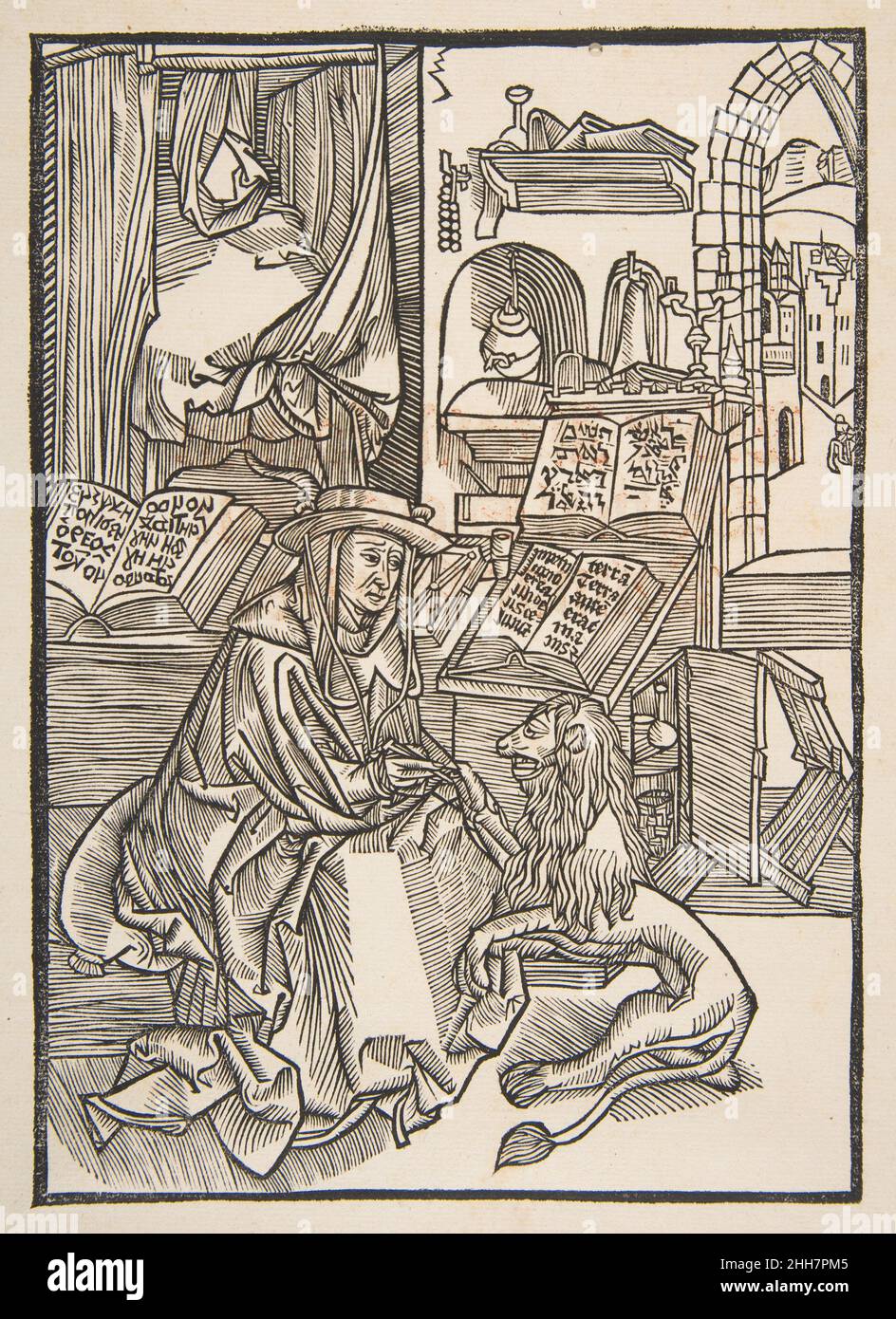 Saint Jérôme extraction d'un Thorn du pied du Lion, Lyons 1508 (copie) n.d.Après Albrecht Dürer German.Saint Jérôme extraction d'un Thorn du pied du Lion, Lyon 1508 (copie) 387778 Banque D'Images
