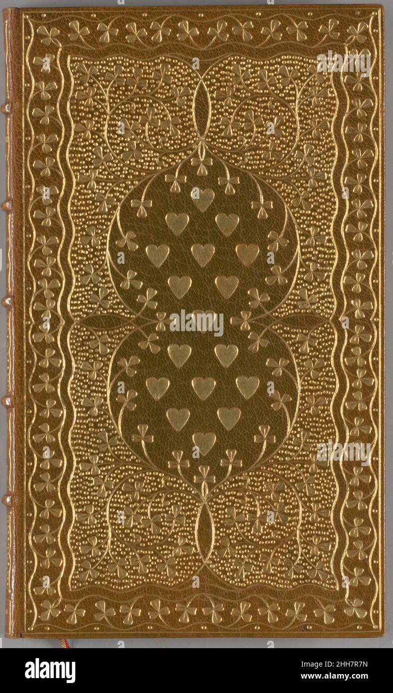 Chansons d'amour irlandaises / sélectionnées par Katharine Tynan 1892 Katharine Tynan Edition de 30.Émis au cas où.'Index des auteurs' (p.113-118) donne de courts croquis biographiques.Reliure: Cuir brun et vert avec un motif doré et élaboré comprend des feuilles de trèfle et des coeurs; intérieur dentelles et des feuilles de fin marbrées, tous bords dorés, marqueur de ruban jaune/rouge/vert, classeur estampé en or sur la couverture avant 'stikeman & Co.'Watson Library Copy: Is copy no6/30 copies; a des bibliothèques de Jayne Wrightsman et Cornelius J. Hauck.titre de la série: Cameo série.Chansons d'amour irlandaises / sélectionnées par Katharine Tynan.1892. T. Fi Banque D'Images