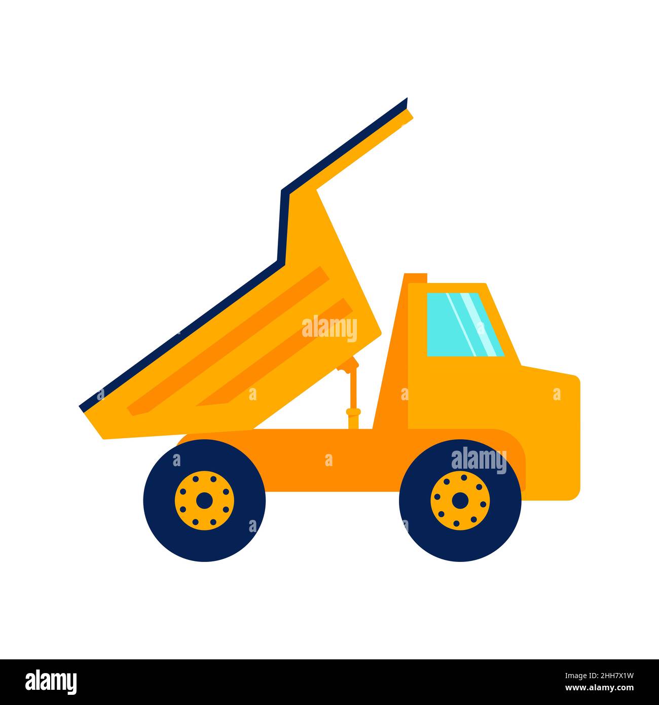 Vue latérale du camion orange de construction isolée sur fond blanc.Illustration vectorielle d'art plat. Illustration de Vecteur