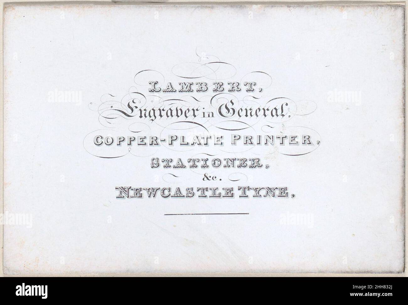Carte de commerce pour Lambert, Engraver, Copper-plate Printer et Stationer 18th Century Anonyme, British, 18th Century.Carte de crédit pour Lambert, Engraver, imprimante à plaques de cuivre et Stationer.Anonyme, britannique, 18th siècle.18th siècle.Gravure Banque D'Images