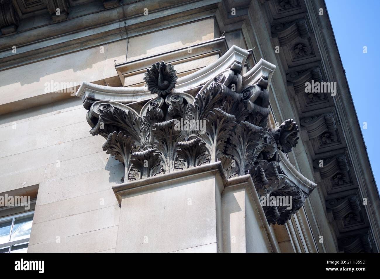 Détail du coin de la façade, ville de Londres, Royaume-Uni Banque D'Images