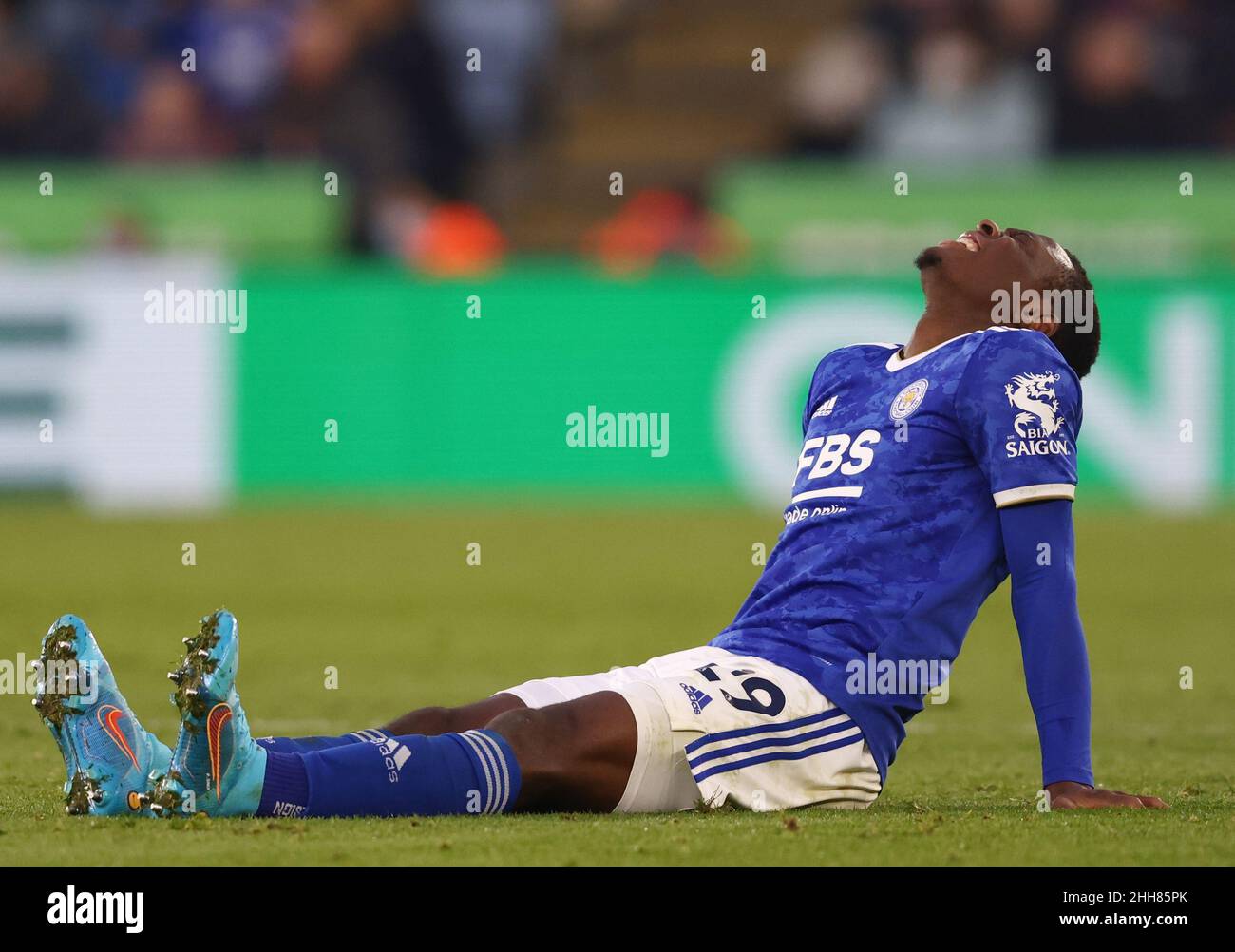 Leicester, Royaume-Uni.23rd janvier 2022.Patson Daka, de Leicester City, réagit à une blessure lors du match de la Premier League au King Power Stadium de Leicester.Crédit photo à lire : Darren Staples/Sportimage crédit : Sportimage/Alay Live News Banque D'Images