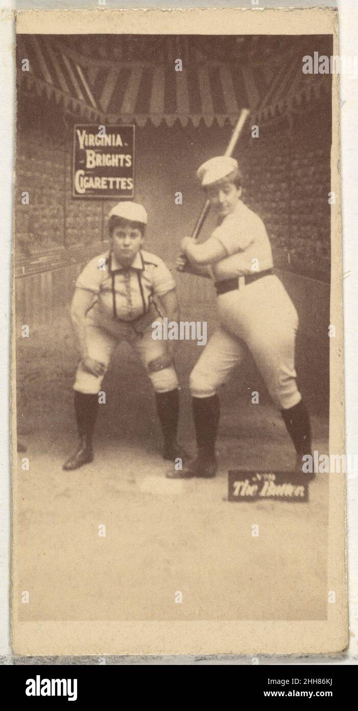 The Batter, de la série de joueurs de base-ball pour filles (N48, Type 2) pour les cigarettes Virginia Brides 1886 émises par Allen & Ginter American Trade Cards de la série de joueurs de base-ball pour filles (N48), émise en 1886 par Allen & Ginter pour promouvoir les cigarettes Virginia Brides et Dixie.Il existe deux types de carte dans la série.Le type 1 montre un joueur de baseball féminin dans un uniforme avec un plastron à pois, et le plus souvent les cartes sont numérotées.Le type 2 représente une joueuse de baseball dans un uniforme standard avec sa position de joueur notée sur l'image.The Batter, de la série de joueurs de baseball pour filles (N48, T Banque D'Images