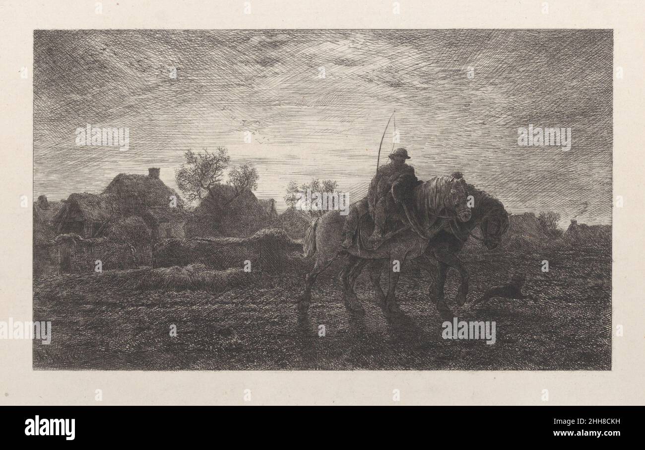 Le matin 1864 Charles Jacque.Le matin.Charles Jacque (français, Paris 1813–1894 Paris).1864. Décapage.Imprime Banque D'Images
