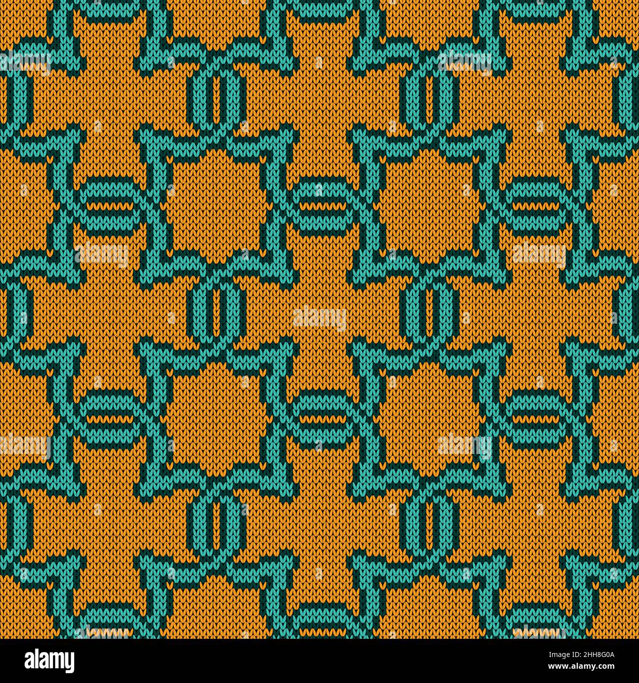 Motif à tricoter sans couture couleurs turquoise et orange, motif vectoriel comme texture de tissu Illustration de Vecteur