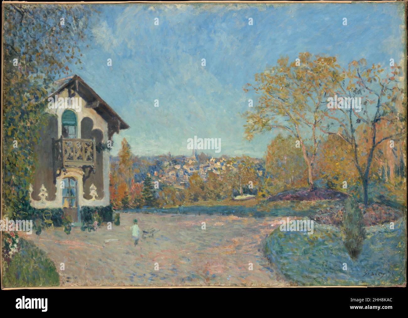 Vue de Marly-le-Roi de coeur-volant 1876 Alfred Sisley British pour peindre cette scène panoramique, Sisley a gravi la colline de sa maison louée à Marly-le-Roi, près de Paris, et a choisi une vue du nord-ouest surplombant la ville.Le bâtiment à gauche était situé à la frontière des Louveciennes voisines.Le terrain luxuriant et bien entretenu à droite du chemin appartenait à la propriété la plus vaste de Marly-le-Roi, propriété de Robert le Lubez, chanteur amateur et mécène de compositeurs contemporains tels que Charles-François Gounod et Camille Saint-Saëns.Achetez un imprimé personnalisé encadré pour s'adapter à votre espace.V Banque D'Images Vue de Marly-le-Roi de coeur-volant 1876 Alfred Sisley British pour peindre cette scène panoramique, Sisley a gravi la colline de sa maison louée à Marly-le-Roi, près de Paris, et a choisi une vue du nord-ouest surplombant la ville.Le bâtiment à gauche était situé à la frontière des Louveciennes voisines.Le terrain luxuriant et bien entretenu à droite du chemin appartenait à la propriété la plus vaste de Marly-le-Roi, propriété de Robert le Lubez, chanteur amateur et mécène de compositeurs contemporains tels que Charles-François Gounod et Camille Saint-Saëns.Achetez un imprimé personnalisé encadré pour s'adapter à votre espace.V Banque D'Images