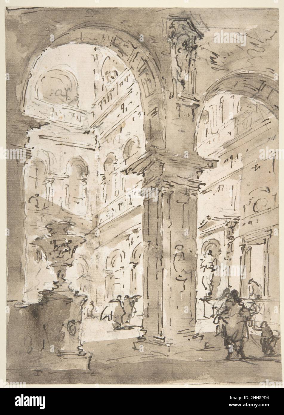 Architectural Capriccio: Cour d'un palais (recto); Saint Aloysius Gonzaga tenant un Crucifix (verso) 1712–93 Francesco Guardi Italien.Capriccio architectural: Cour d'un palais (recto); Saint Aloysius Gonzaga tenant un Crucifix (verso) 338932 Banque D'Images