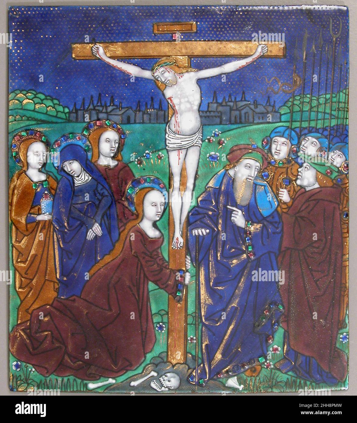 Plaque avec la Crucifixion 16th siècle atelier de Nardon Pénicaud français.Plaque avec la Crucifixion 467781 Banque D'Images