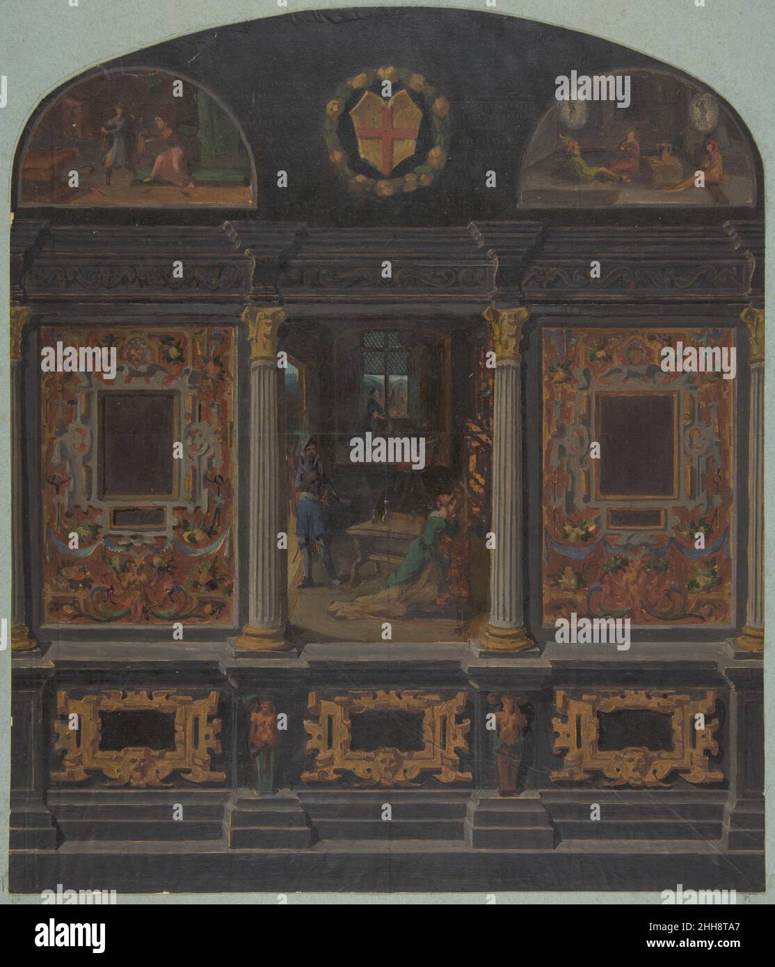 Décoration murale peinte au Château de Lude, Sarthe deuxième moitié 19th du siècle Jules-Edmond-Charles Lachaise français.Design pour décoration murale peinte au Château de Lude, Sarthe 384802 Banque D'Images