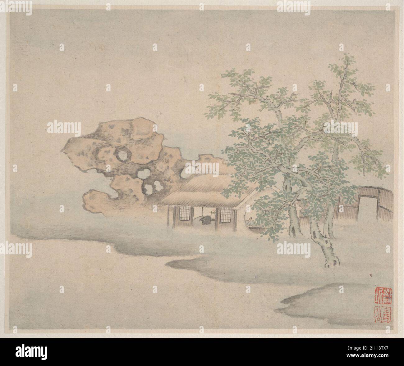 Paysages datés de 1646 Fan Qi Chinois quand Fan Qi a créé cet album en 1646, Nanjing couvait encore après l'invasion destructive de la ville par Manchu et l'établissement du régime de Qing.Pendant cette période chaotique, Fan Qi s'est réfugié au monastère bouddhiste de la pure fraîcheur (Qingliang si), situé sur une colline dans le quartier nord-ouest de la ville.Ces peintures intimes décrivent le paysage local de Nanjing comme une série de retraites idylliques et expriment le désir de l'artiste de transcender l'agitation en se rappelant des endroits qui existent au-delà du monde de la politique.Paysages 72263 Banque D'Images