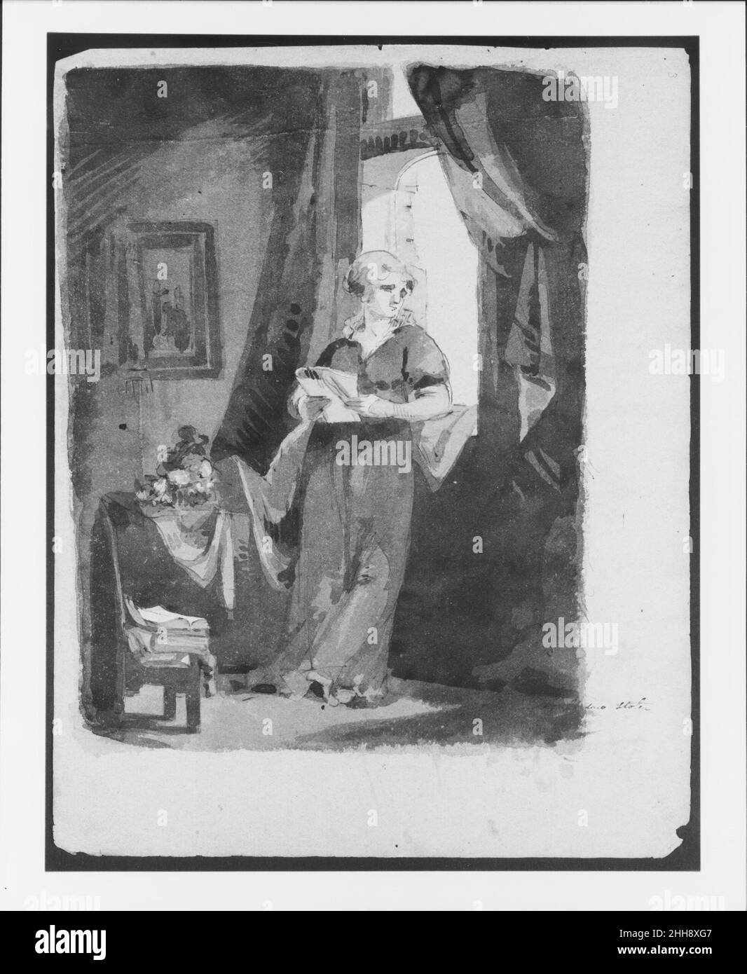 Carnet d'esquisses des études de la figure 1810–20 Thomas Sully American Sully est arrivé à la maison après une année d'étude à Londres le 16 avril et, précisément, trois mois plus tard, a acheté un carnet d'esquisses gras.Le haut de la première feuille du livre est inscrit "esquisses de différents maîtres / TS / Philadelphie 16 juillet 1810".Cette notation suggère que Sully avait l'intention de poursuivre son étude de l'art européen à la maison.Les centaines de dessins des deux côtés de quatre-vingt-trois feuilles couvrent une grande variété de sujets.Site d'inspiration et d'étude, le livre contient des dessins d'après des œuvres de David, éventuellement Michel-Ange, Reynold Banque D'Images