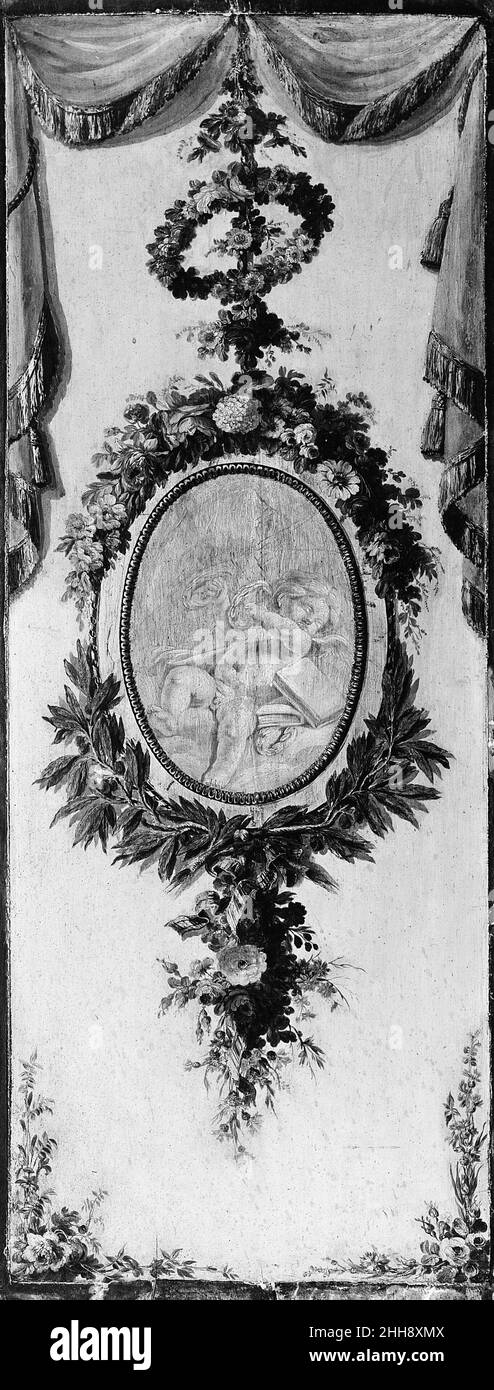 Putto dans un médaillon entouré d'une guirlande du 18th siècle artiste-peintre français.Putto dans un médaillon entouré d'une guirlande 189707 Banque D'Images