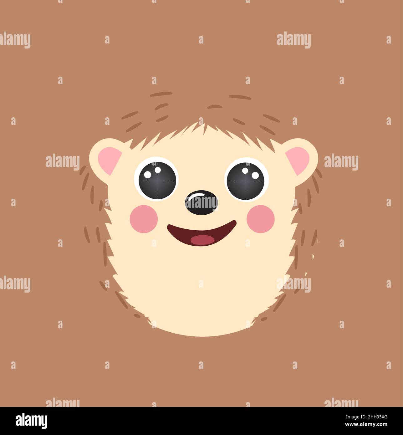 Mignon Hedgehog portrait carré sourire tête dessin animé forme ronde visage animal, avatar isolé personnage vecteur icône illustration.Plat simple dessiné à la main pour enfants affiche, cartes, t-shirts, vêtements de bébé Illustration de Vecteur