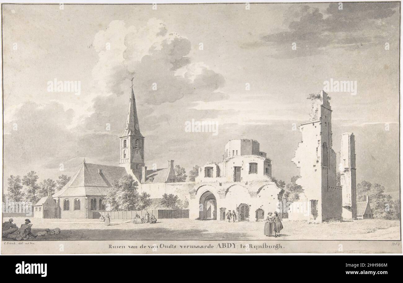 L'église et les ruines de Rijnsburg, vues depuis le nord-est 1753 Cornelis Pronk Hollandais.L'église et les ruines de Rijnsburg, vues du nord-est 359377 Banque D'Images