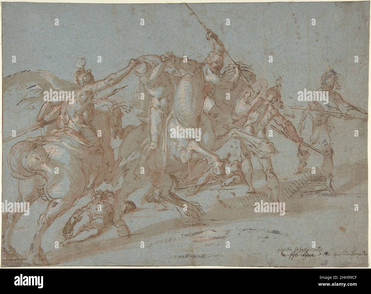 Scène de bataille classique; Verso: Pierre et John Heal un Cripple à la porte du Temple ca.1590 Bartholomeus Spranger Netherlandish artiste-peintre, dessinateur, graveur et sculpteur, Bartholomeus Spranger était l'un des artistes les plus importants à la cour de Rudolf II à Prague.Il est surtout connu pour l'unification des influences néerlandaises et italiennes, en particulier les influences maniéristes romains, dans son art. né dans une riche famille marchande d'Anvers, Spranger a commencé à étudier l'art italien à Anvers par des gravures après Parmigianino.Après une brève période de travail à Paris, il s'est rendu en Italie, arrivant en ROM Banque D'Images