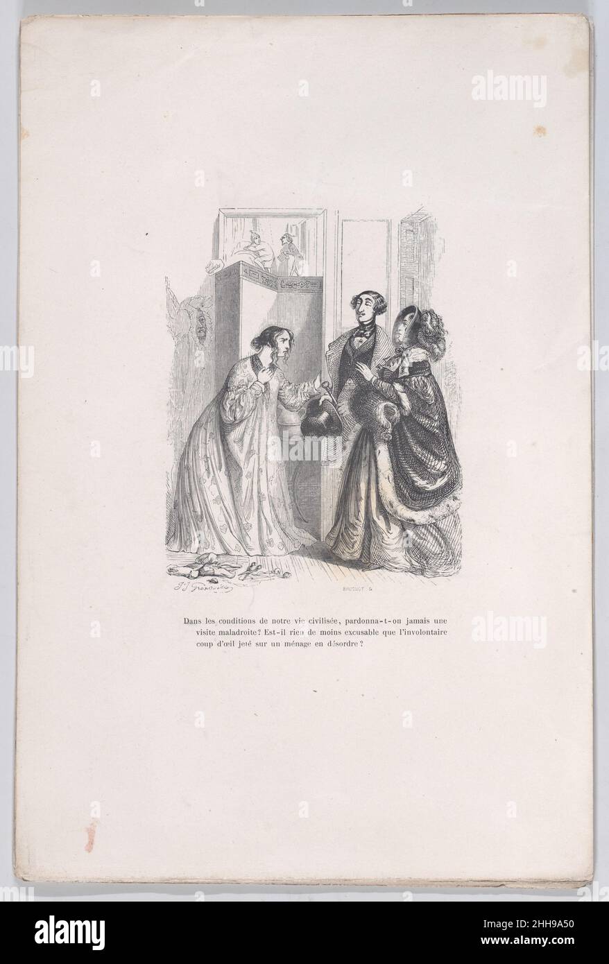 « quelqu'un pardonne-t-il jamais une visite embarrassante ? »Des petites misères de la vie humaine 1843 J. J. J. Grandville.« quelqu'un pardonne-t-il jamais une visite embarrassante ? »Des petites misères de la vie humaine.Petites Misères de la vie Humaine.1843. Gravure en bois.Brugnot (français, actif 1834–73).Imprime Banque D'Images