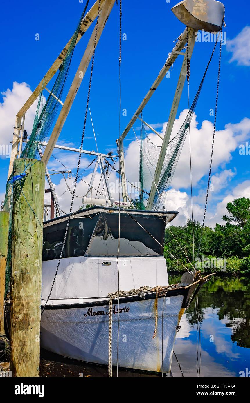 Un bateau à crevettes est photographié à un quai, le 17 septembre 2016, à Bayou la Berre, Alabama.La ville est connue sous le nom de la capitale des fruits de mer de l'Alabama. Banque D'Images