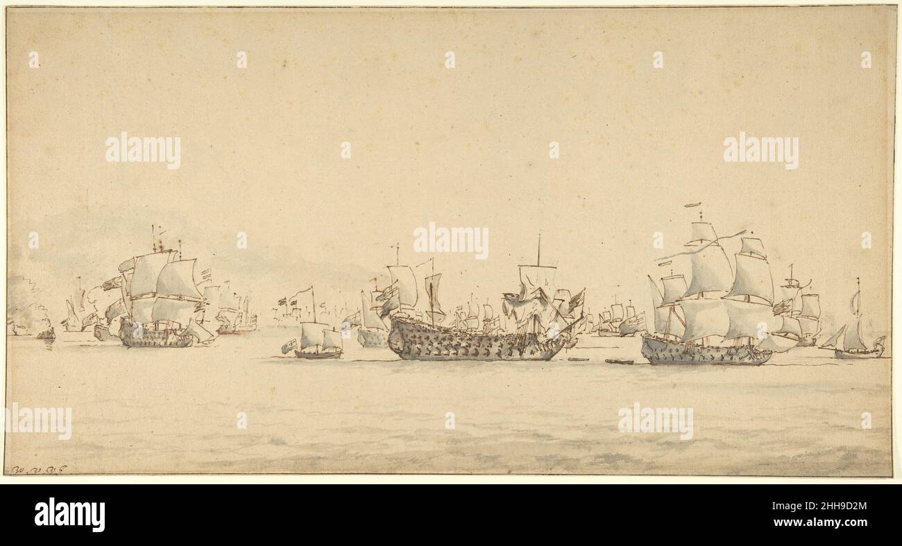 Navires de guerre en mer du milieu de 17th au début du 18th siècle Willem van de Velde II Dutch.Navires de guerre en mer 370470 Banque D'Images