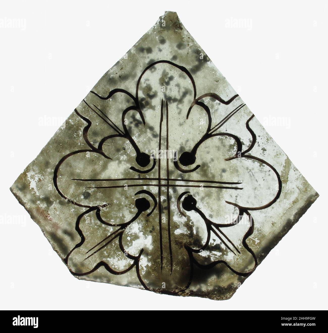 Fragment de verre 14th siècle européen.Fragment de verre.Européen.14th siècle.Verre incolore.Vitraux Banque D'Images