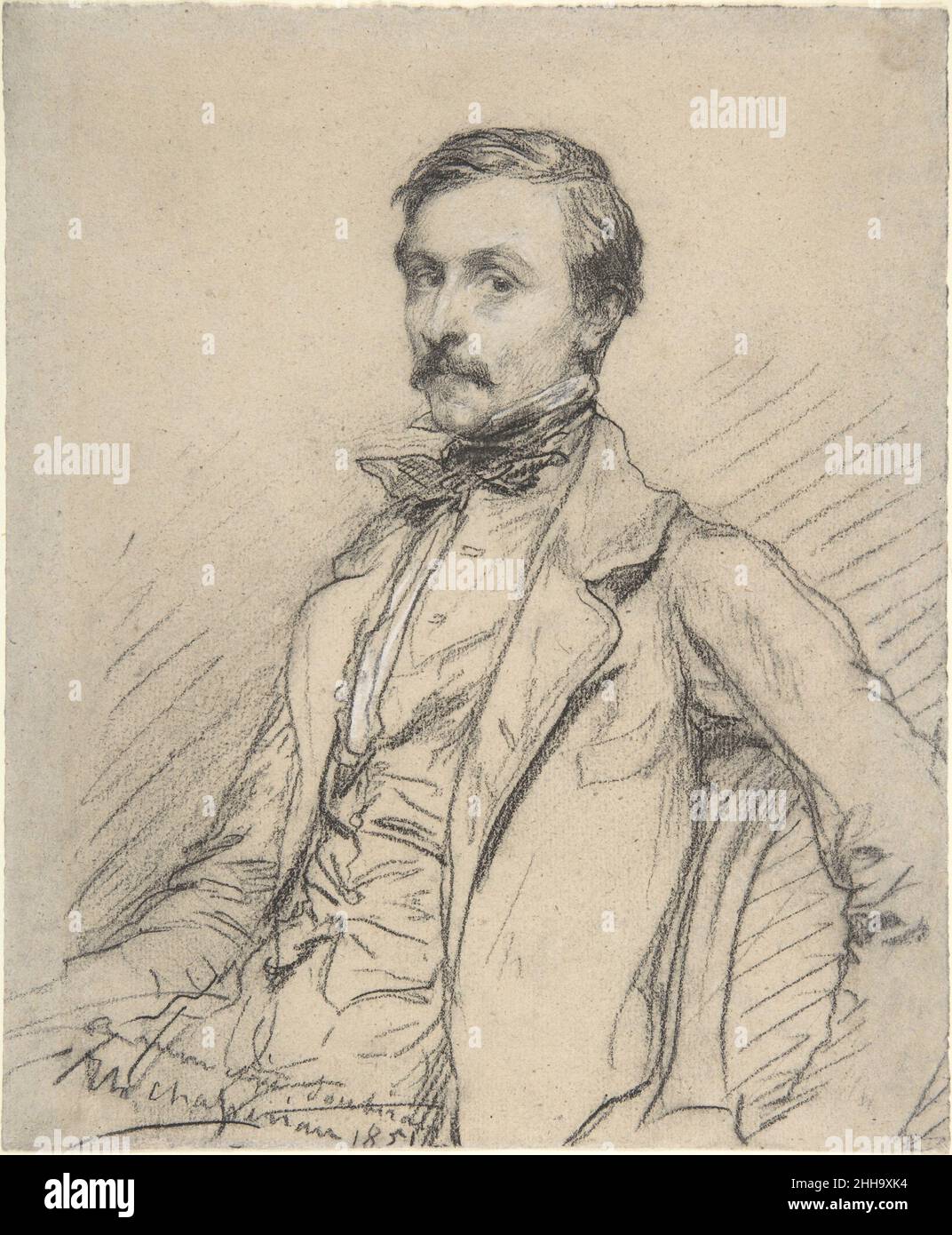 Agenda quotidien - Septembre 2022 Ernest-chassiriau-1851-theodore-chasseriau-francais-le-sitter-est-considere-comme-le-frere-de-l-artiste-ernest-officier-d-infanterie-de-la-marine-francaise-decede-pendant-la-guerre-franco-prussienne-1870-71-le-crayon-de-chasseriau-semble-avoir-presque-danse-sur-la-feuille-car-il-a-marque-les-contours-et-les-plis-de-la-veste-du-gilet-et-de-l-cravate-d-ernest-le-regard-penetrant-du-sitter-et-ses-caracteristiques-raffinees-sont-traites-avec-une-tendresse-qui-s-adapte-a-un-frere-bien-aime-ernest-chassiriau-theodore-chasseriau-francais-le-limon-saint-domingue-antilles-1819-1856-paris-1851-crayon-conte-avec-touche-2hh9xk4