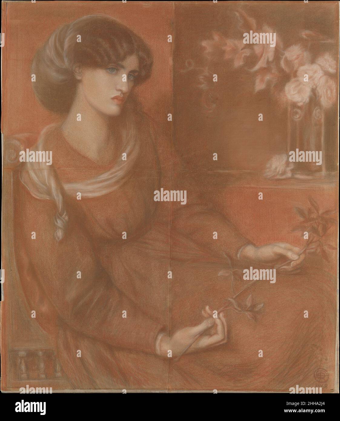 Jane Morris :Etude pour 'mariana' 1868 Dante Gabriel Rossetti British long attirée par la beauté non conventionnelle de Jane Burden Morris, Rossetti la place au centre de cette feuille, qu'il a commencé comme une étude en chef, puis développée pour représenter Mariana de la mesure de mesure de Shakespeare et du poème de Tennyson Mariana dans la Grange amarrée.Son expression et sa position de découragement transmettent un désir frustré et une résignation fatiguée, dans les deux sources, Mariana attend involontiers un fiancé qui se Marie.L’artiste a probablement voulu que le thème soit l’écho du dilemme de la vie réelle de Jane, comme vers 1868 son mariage de neuf ans avec Willi Banque D'Images