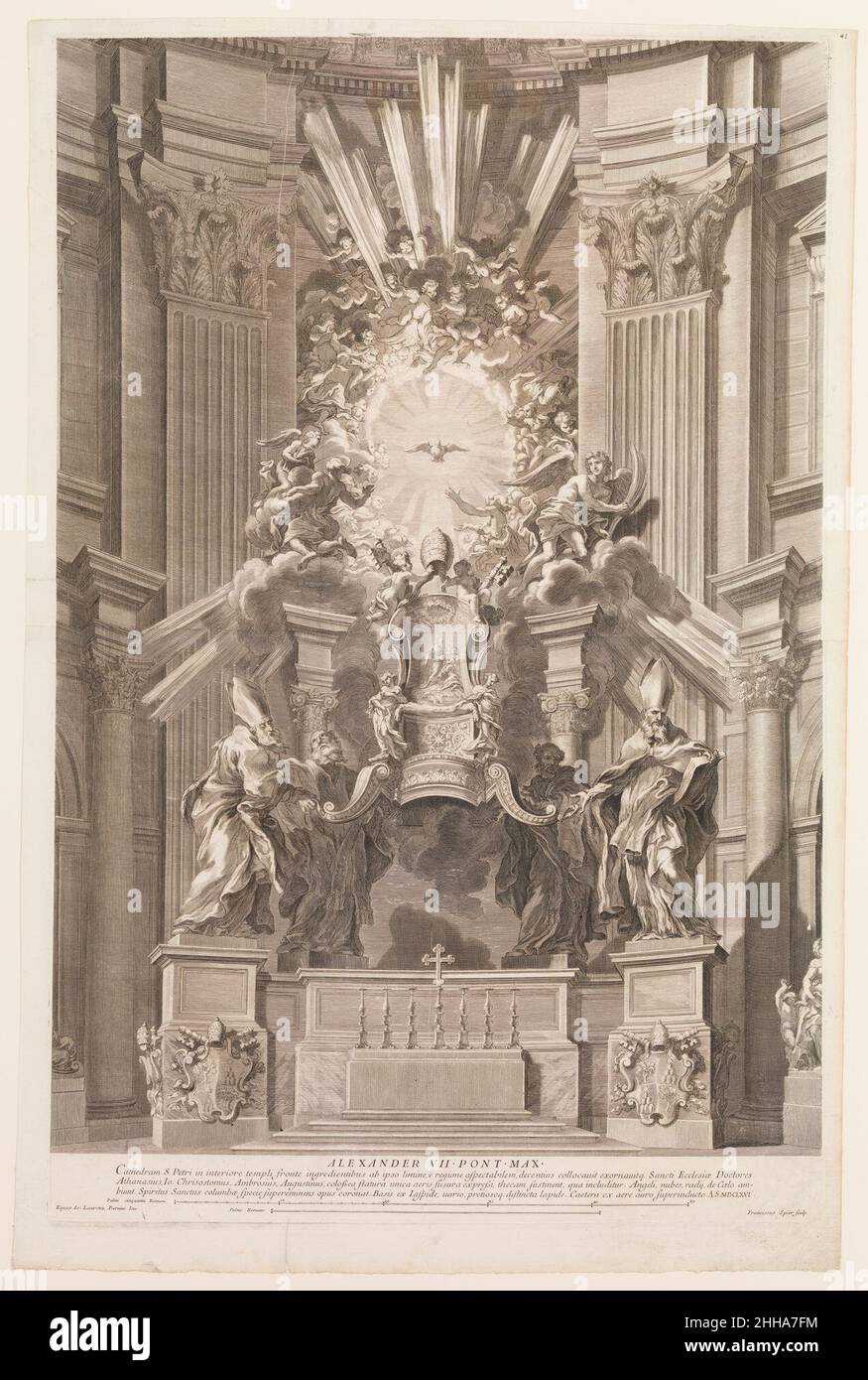 Cathedram S. Petri in interiore templi fronte...planche 41 de l'album 'Basilica di S. Pietro in Vaticano' 1666 (ou après) François Spierre vue frontale française de la Cathedra Petri dans la basilique Saint-Pierre à Rome, telle que conçue par Gian Lorenzo Bernini et installée dans la basilique en 1666.Cathedram S. Petri dans interiore templi fronte...planche 41 de l'album 'Basilica di S. Pietro in Vaticano' 406472 Banque D'Images Cathedram S. Petri in interiore templi fronte...planche 41 de l'album 'Basilica di S. Pietro in Vaticano' 1666 (ou après) François Spierre vue frontale française de la Cathedra Petri dans la basilique Saint-Pierre à Rome, telle que conçue par Gian Lorenzo Bernini et installée dans la basilique en 1666.Cathedram S. Petri dans interiore templi fronte...planche 41 de l'album 'Basilica di S. Pietro in Vaticano' 406472 Banque D'Images