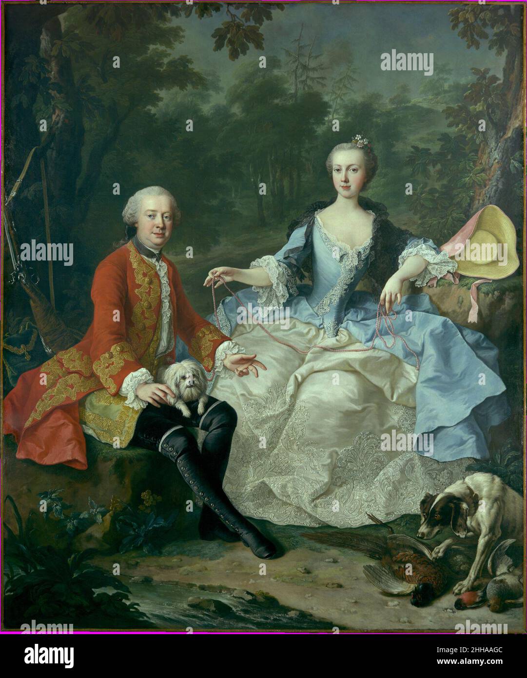 Le comte Giacomo Durazzo (1717–1794) et Ernestine Aloisia Ungnad von Weissenwolff (1732–1794) probablement au début de 1760s Martin van Meytens le jeune comte suédois Giacomo Durazzo, diplomate génoise, est arrivé à Vienne en 1749.Ernestine Aloisia Ungnad von Weissenwolff l'a épousé l'année suivante.En tant que directeur des théâtres impériaux de 1754 à 1764, Durazzo a promu la réforme de Gluck de l'opéra italien.Ce portrait date probablement du début de 1760s, peu avant le départ de Durazzo pour Venise.Martin van Meytens est né à Stockholm, où son père avait émigré de Hollande.En 1717, il Banque D'Images