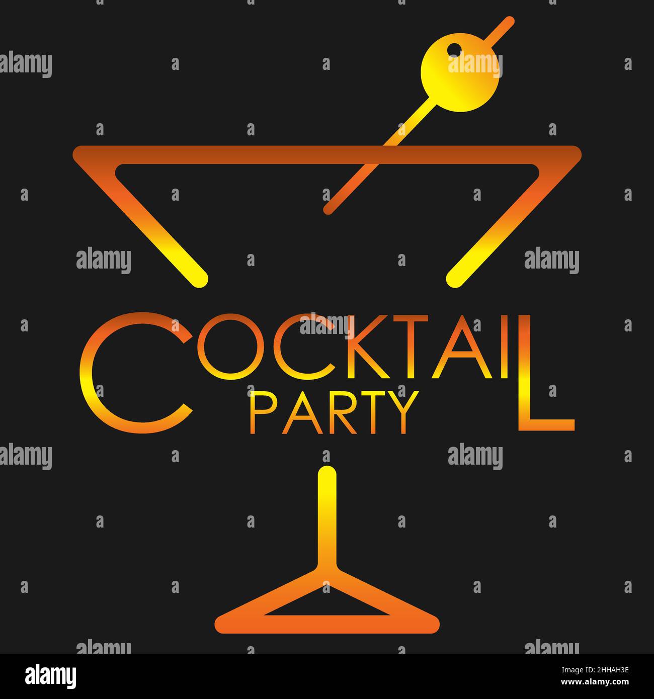 logo abstrait cocktail party avec verre martini sur fond sombre 1 Illustration de Vecteur