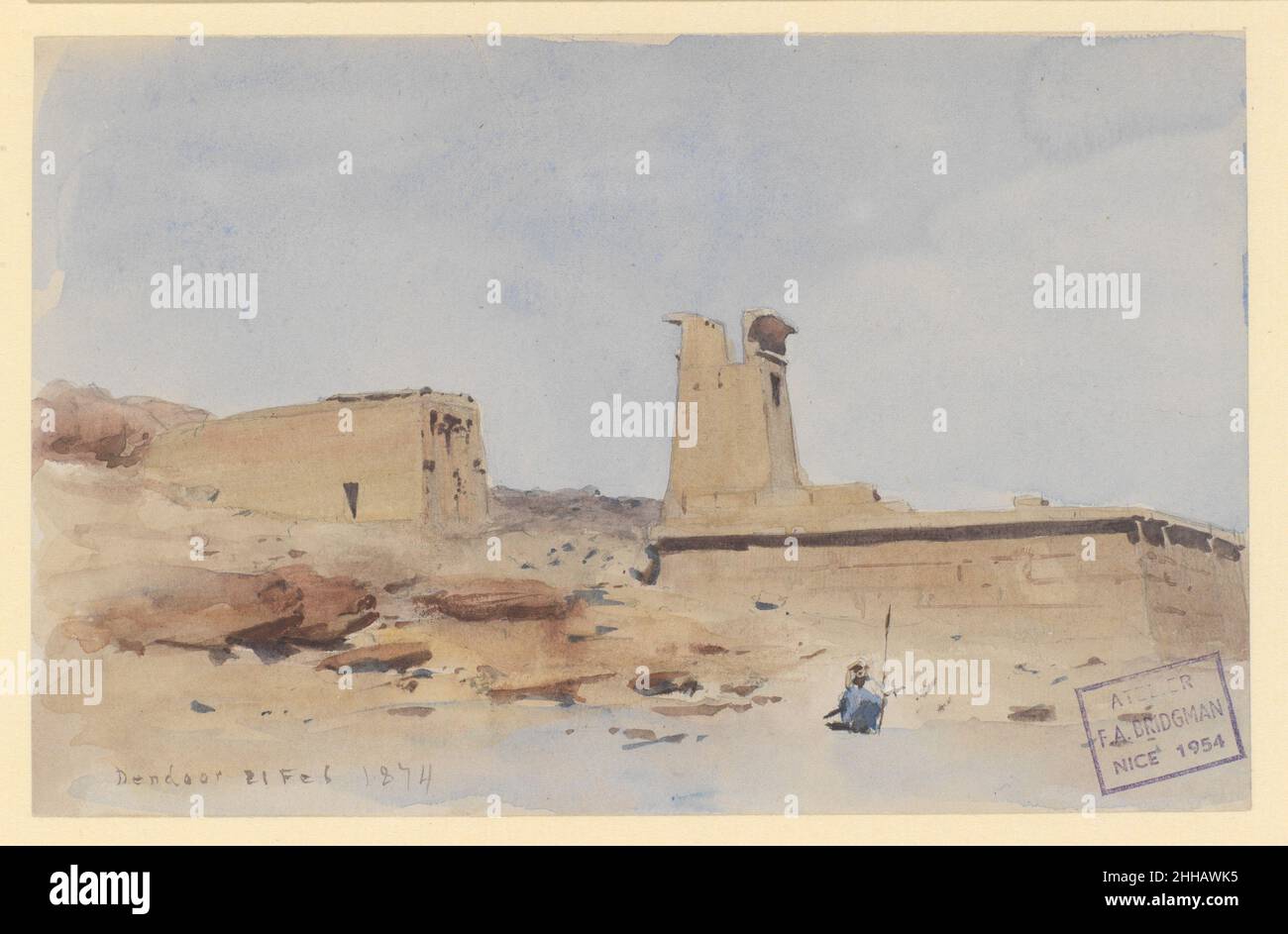 Le Temple de Dendur, montrant le pylône et la terrasse 1874 Frederick Arthur Bridgman.Le Temple de Dendur, montrant le pylône et la terrasse 16891 Banque D'Images