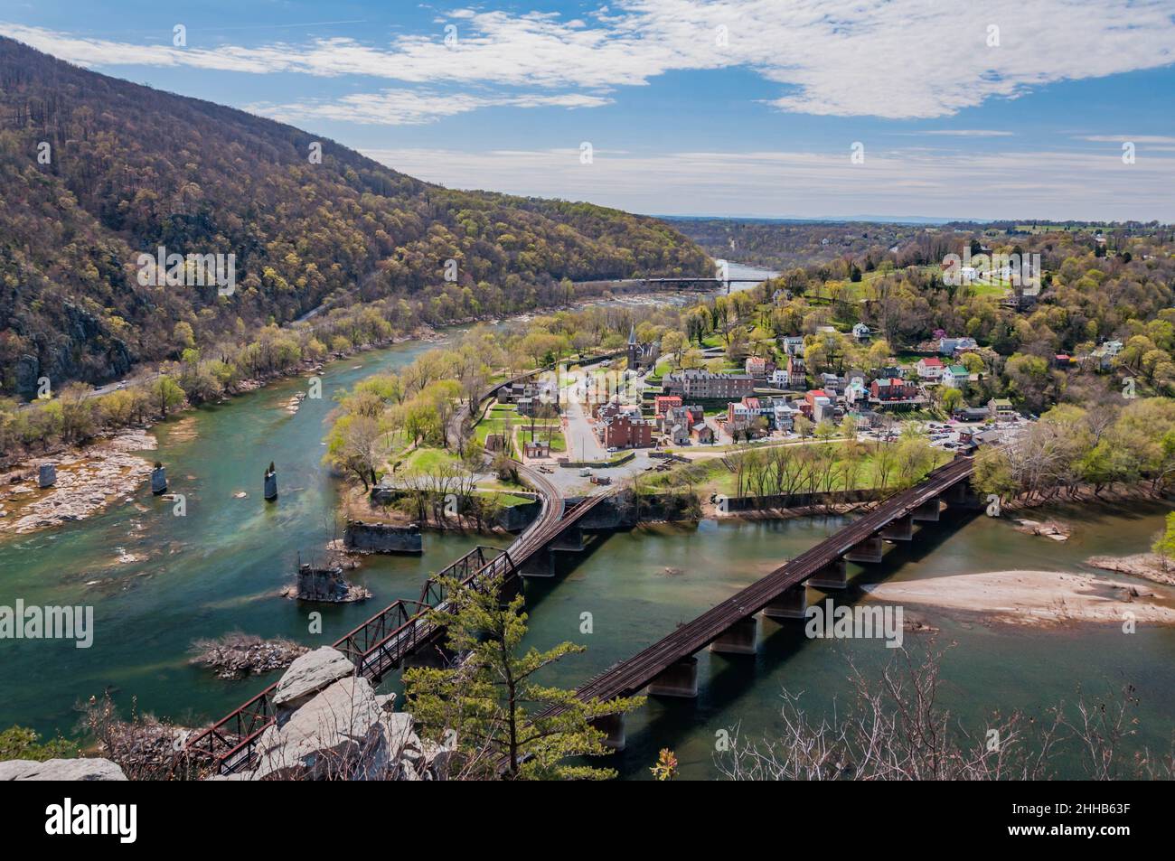 Lower Town depuis Maryland Heights, Harpers Ferry, Virginie occidentale, États-Unis Banque D'Images