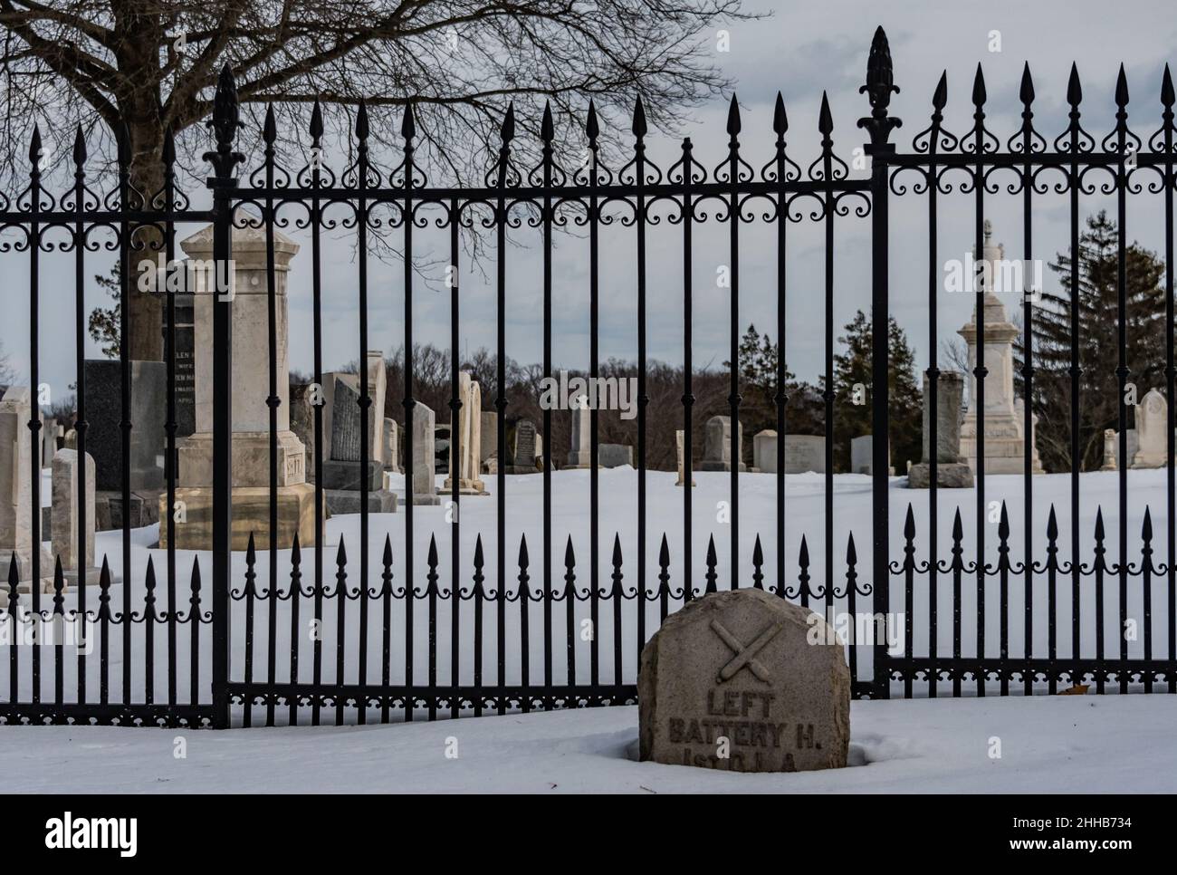 Battery H Left Flank Marker & Evergreen Cemetery, Pennsylvanie, États-Unis Banque D'Images