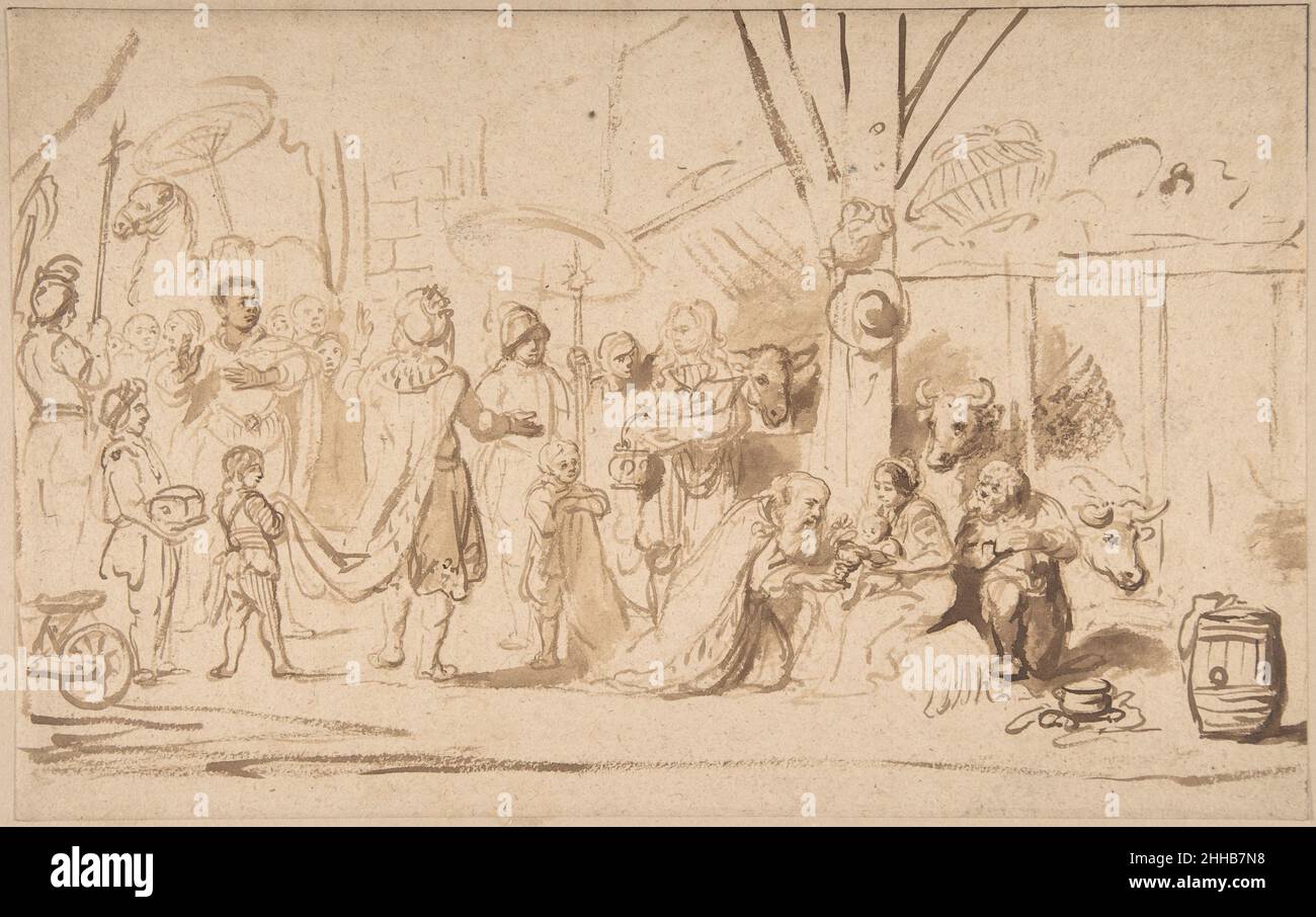 L'adoration des Magi 17th siècle Nicolaes Maes Néerlandais.L'adoration du Magi 370742 Banque D'Images