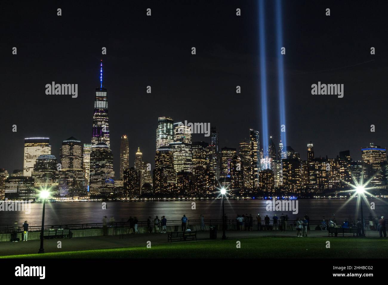 New York Skyline à l'occasion du 18th anniversaire des attentats du 11th septembre Banque D'Images