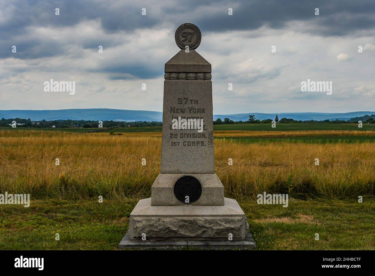 Monument de l'infanterie volontaire de New York 97th, parc militaire national de Gettysburg, Pennsylvanie, États-Unis Banque D'Images