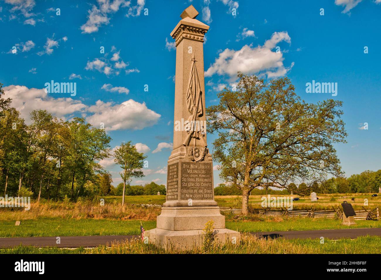 Photo du monument 8th du New Jersey Volunteer Infantry Regiment, parc militaire national de Gettysburg, Pennsylvanie, États-Unis Banque D'Images