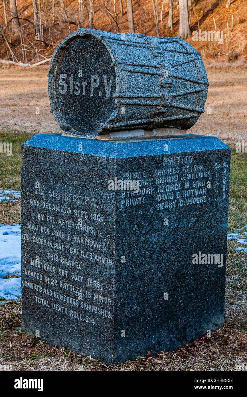 Photo du monument du 51st Pennsylvania Regiment près du pont Burnside, champ de bataille national d'Antietam, Maryland, États-Unis Banque D'Images