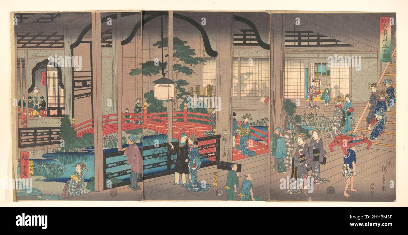 Vue de l'intérieur de la Maison du thé de Gankirō à Yokohama 4th mois, 1860 Utagawa Hiroshige II Japonais.Vue de l'intérieur du Gankirō Tea House à Yokohama 73426 Banque D'Images